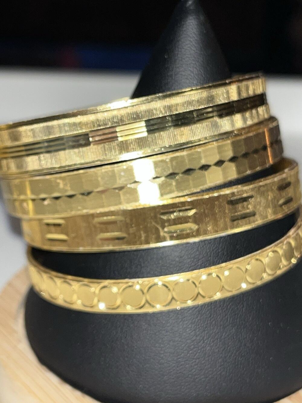 Set Vintage W. Germany Costume Gold Tone Wide Etched Bangle Bracelets 8" (B3-5)